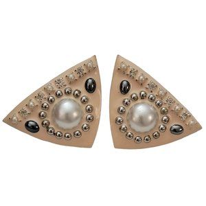Fernella’s Jools NYC Pale Pink Rhinestone Resin Faux Pearl Clip-On Earrings K860
